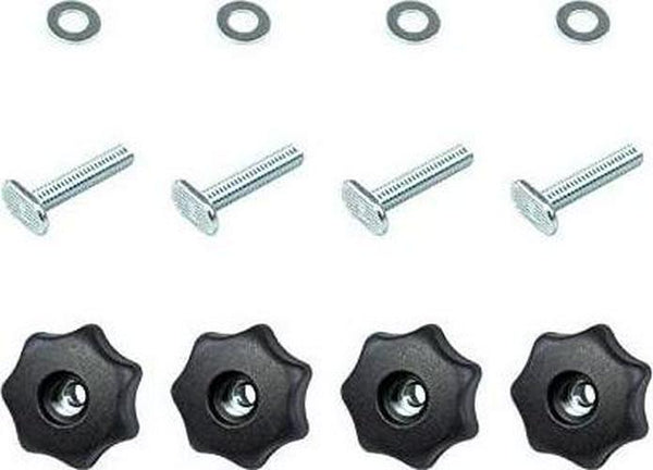 POWERTEC 71483 T-Track Knob Kit w/ 7-Star 5/16 Threaded Knob, Bolts and Washers for Woodworking Jigs and Fixtures Set of 4 , Black