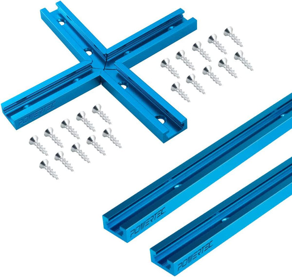 POWERTEC 71493 Double-Cut Profile Universal T-Track (24 inch) w/Intersection Kit and Wood Screws