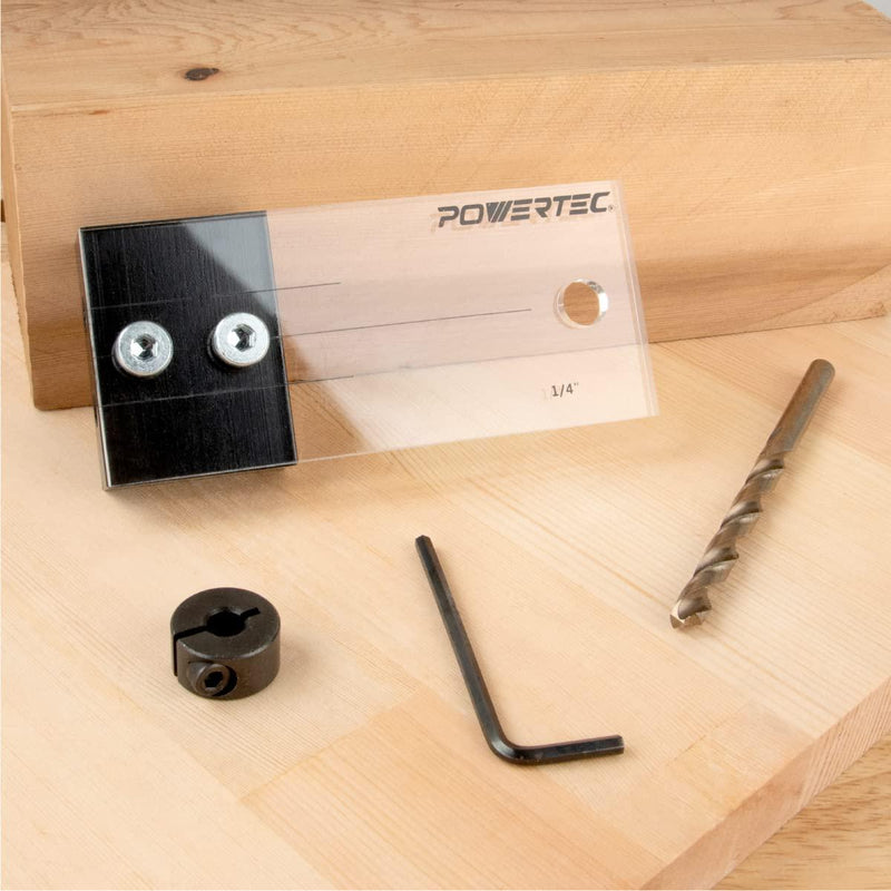 POWERTEC 71497 Dowel Drilling Jig with Cobalt M-35 Drill Bit and Split Ring Stop Collar, 3/8-Inch
