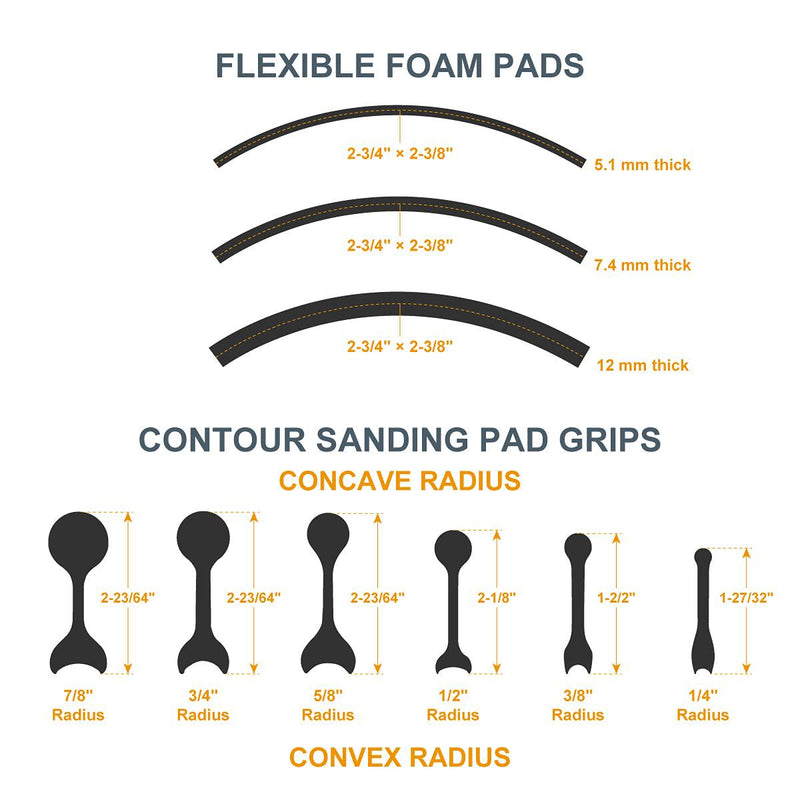 POWERTEC 71620 21-Profile Contour and Angle Sanding Grip Pack 11pc Set Double Ended Flex Foam Sanding Pads for Woodworking