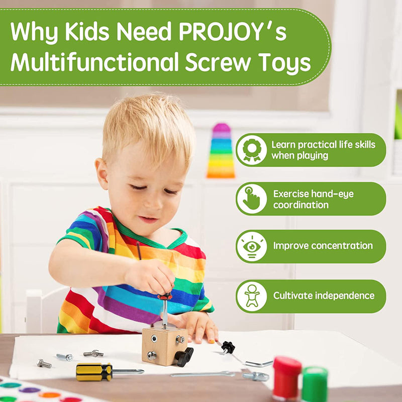 PROJOY Montessori Screwdriver Board Set for Kids Fine Motor Skills Toys Wooden Busy Board Montessori Materials Educational Toys for 3 4 5 Year Old Kids Preschool Learning Activities