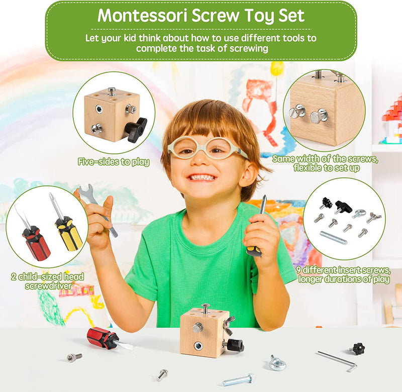 PROJOY Montessori Screwdriver Board Set for Kids Fine Motor Skills Toys Wooden Busy Board Montessori Materials Educational Toys for 3 4 5 Year Old Kids Preschool Learning Activities