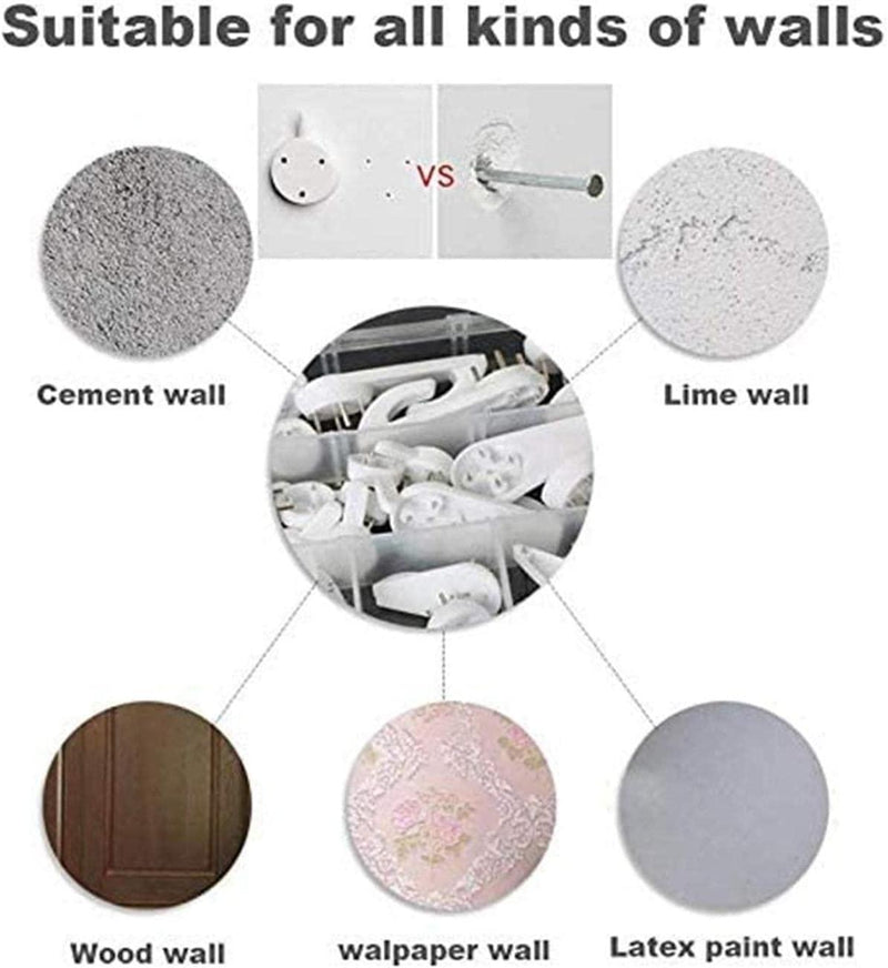 SYBL 20pcs White Powerful Concrete Hard Wall Drywall Picture Hooks Non-Trace Hanging Hook Traceless Nail Plastic Wall Hook for Picture Photo Frame