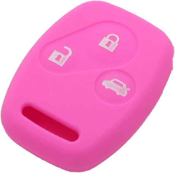 (Pink) - Fassport Silicone Cover Skin Jacket fit for Honda 3 Button Remote Key CV9201 Pink
