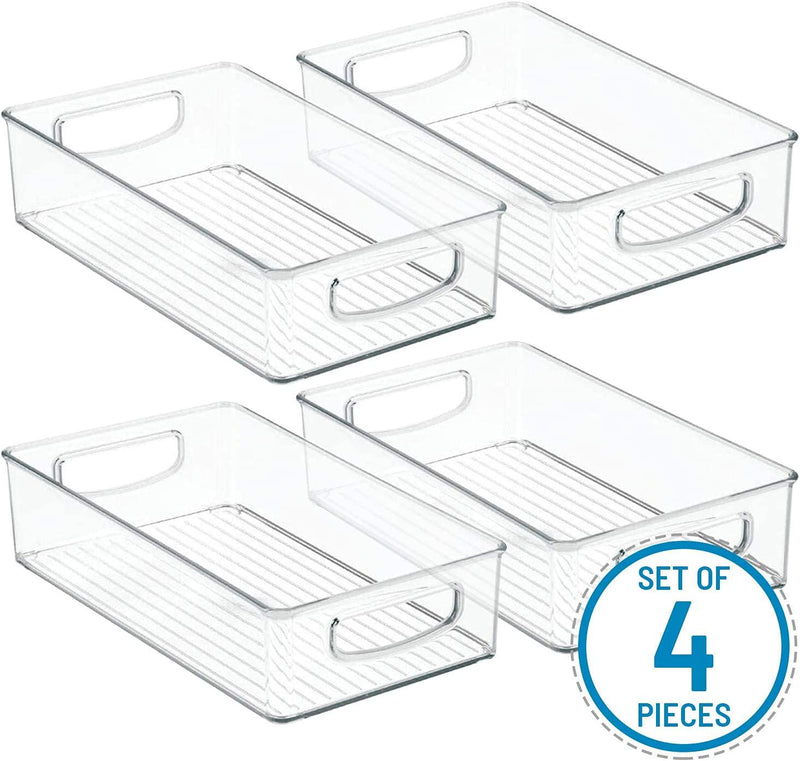 Plastic Bin Storage - Clear Bins for Fridge, Freezer, Office, Garage or Pantry Storage | Stackable Storage Containers - BPA Free and Eco Friendly | Easy Wash and Ultra Durable | Large and Small (Small (Pack of 4))