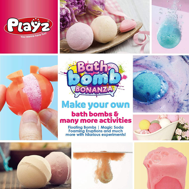 Playz Bath Bomb Bonanza Science Activity, Craft, and Experiment Kit - 23+ Tools to Make Magic Soda, Foaming Eruptions, Floating Bombs and More for Girls, Boys, Teenagers, and Kids Ages 8+