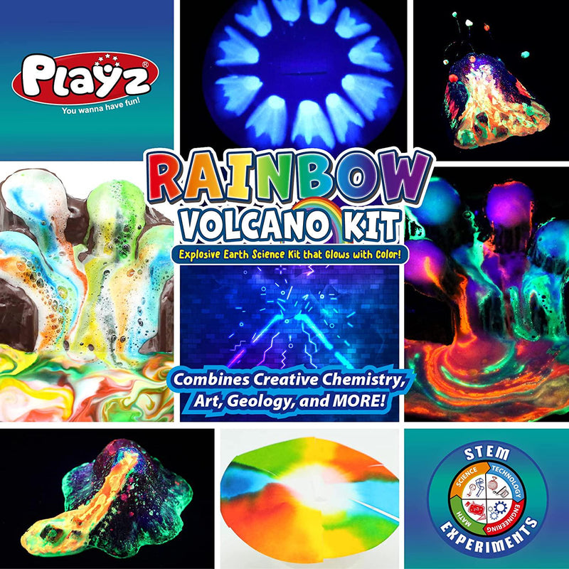 Playz Explosive Rainbow Volcano Kit for Kids with 23+ Science Chemistry Set  Activities & Experiments, Glow in The Dark Learning & Education Toys, 