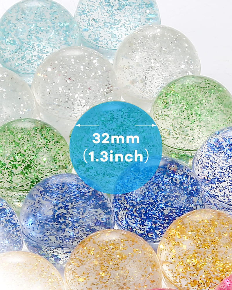 Pllieay 24pcs Bouncy Balls Glitter Bounce Balls, 32mm 6 Colors Bouncy Balls for Kids