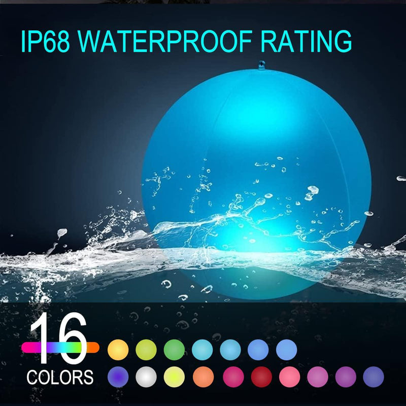 Pool Toys 16 Led Beach Ball with Remote Control, 13 Colors Changing Inflatable Light Up Glow Beach Party Ball, Waterproof Outdoor Pool Glow Party Games and Decorations Floating Lights Toy