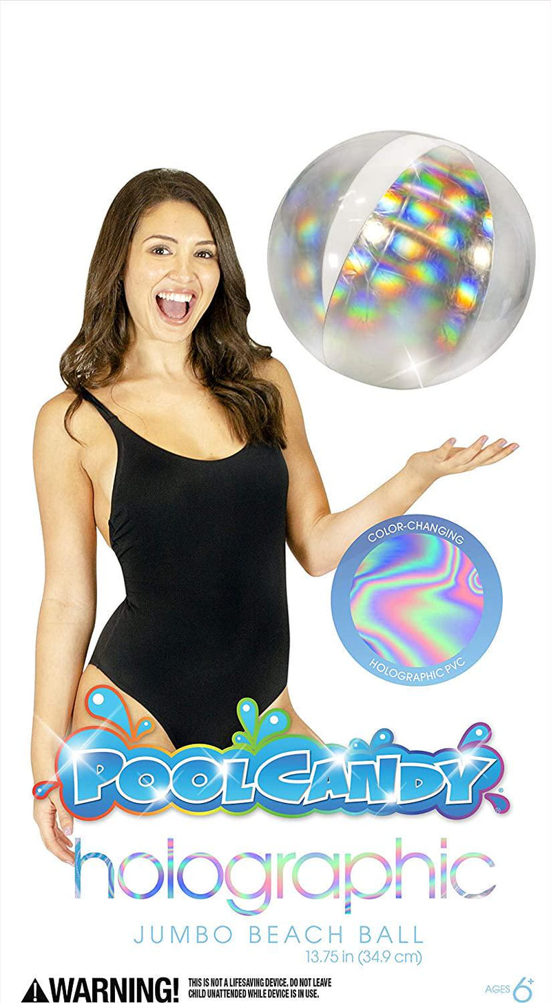 Poolcandy Holographic Collection Beach Ball - 13.75 Diameter Inflatable Ball for Beach and Swimming Pool