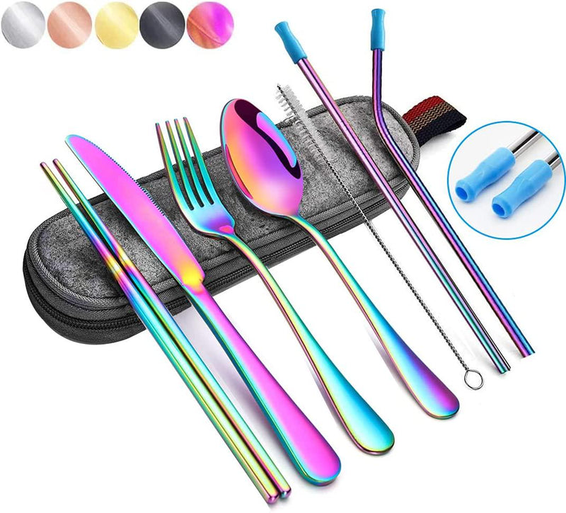 Stainless Steel Travel Utensils Silverware Set with Case 8pcs Reusable  Portable Cutlery Set for Lunch Boxes School Picnic
