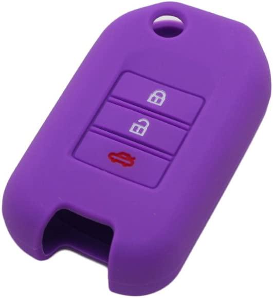 (Purple) - Fassport Silicone Cover Skin Jacket fit for Honda 3 Button Flip Remote Key CV9202 Purple