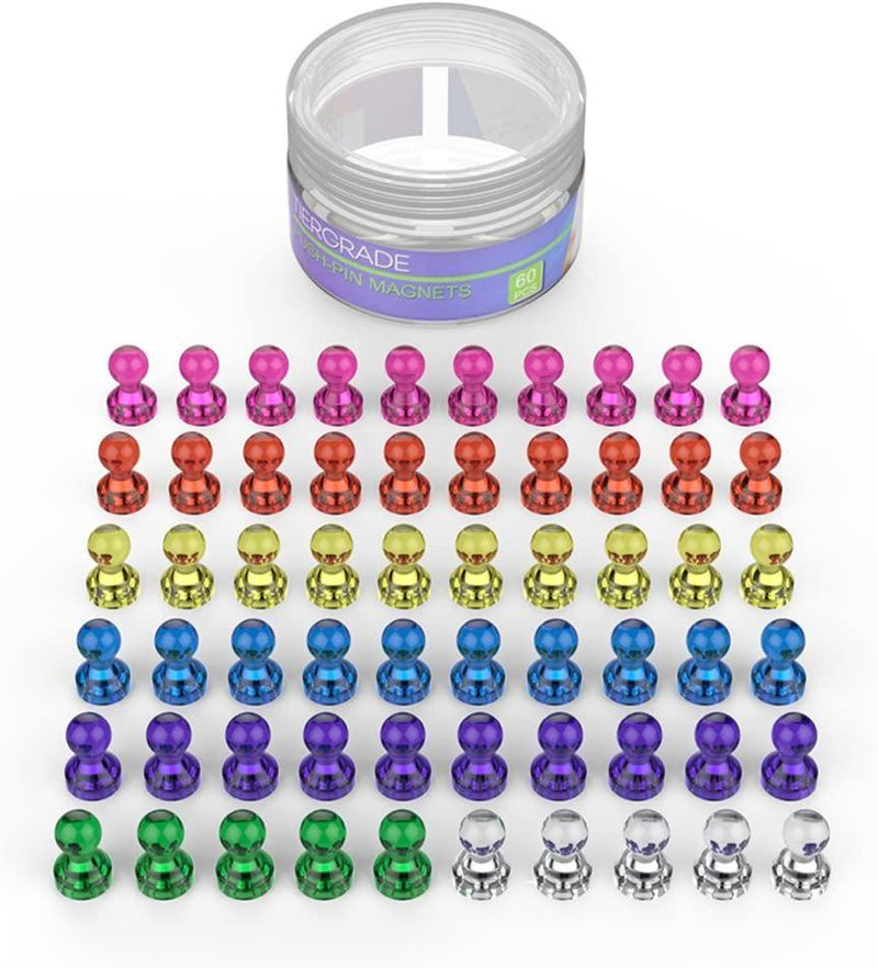 Push Pin Magnets, Fridge Magnets, Tiergrade 60 Pack 7 Assorted Color Strong Magnets, Use at Home School Classroom and Office Magnets, Magnets for Refrigerator Dry Erase Board and Whiteboard Magnets