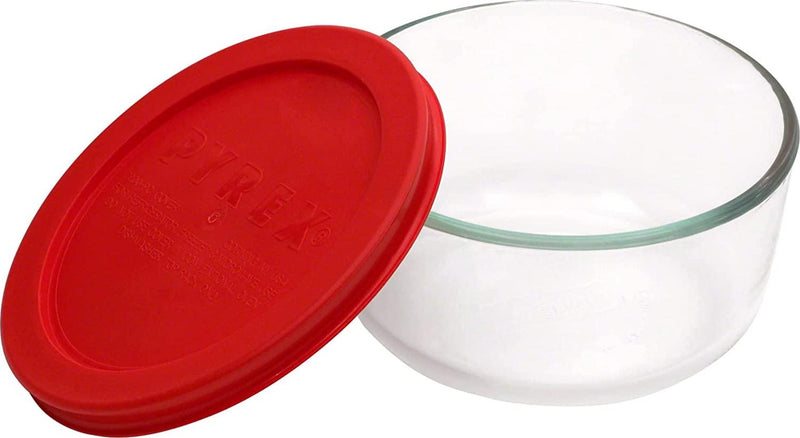 Pyrex 1069619 Simply Store 2-Cup Round Glass Food Storage Dish Red Lid