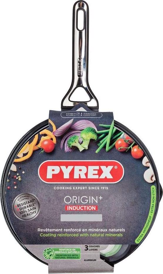 Pyrex 1454036 Origin Plus Induction Non-Stick Sautepan with Glass Lid, 26cm,Black
