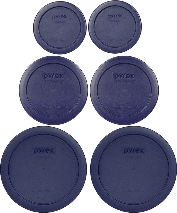 Pyrex (2) 7202-PC 1 Cup (2) 7200-PC 2 Cup (2) 7201-PC 4 Cup Blue Replacement Lids
