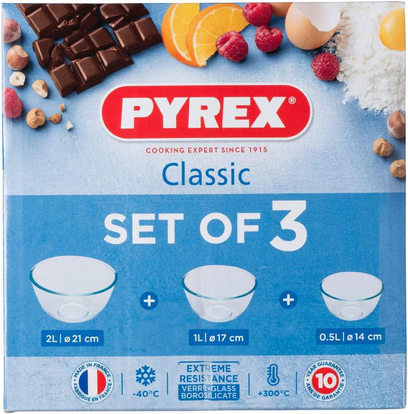 Pyrex 333S703 Classic Glass Bowls, (3-Piece Set), 0.5Litre, 1Litre and 2Litres  Minimum order quantity: 2