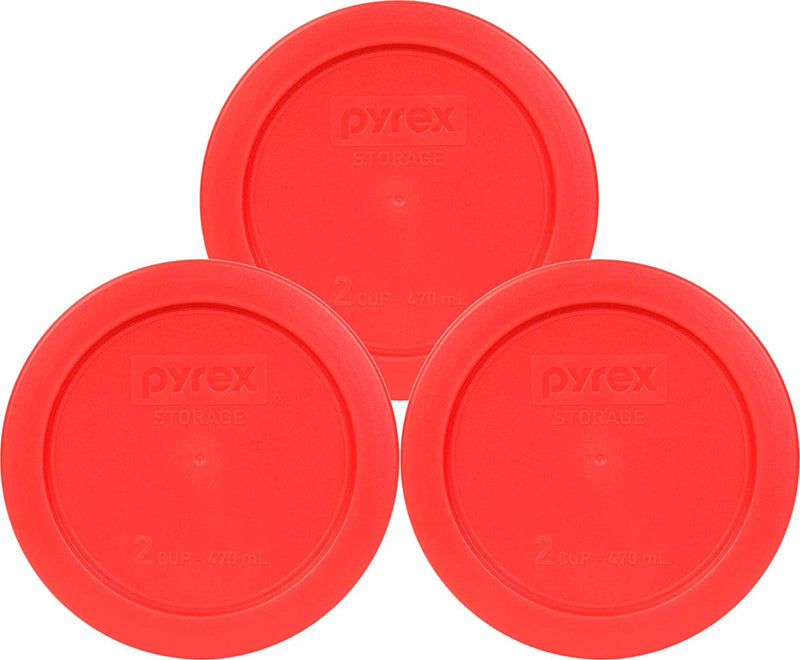 Pyrex 7200-PC 2 Cup Red Round Plastic Food Storage Lid - 3 Pack