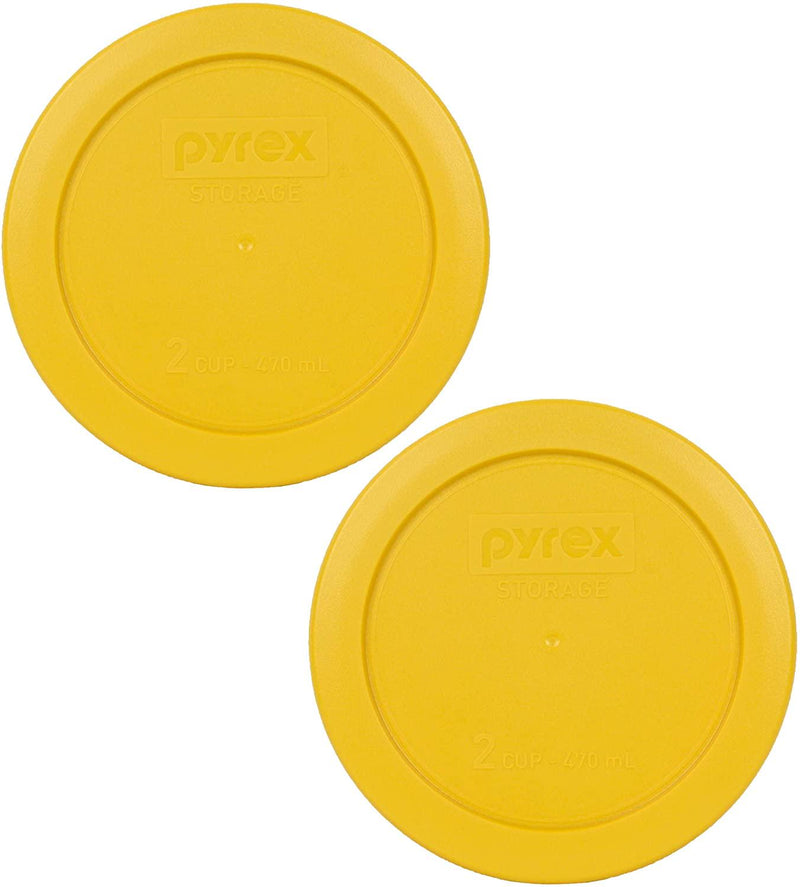 Pyrex 7200-PC 2 Cup Butter Yellow Round Plastic Food Storage Lids - 2 Pack