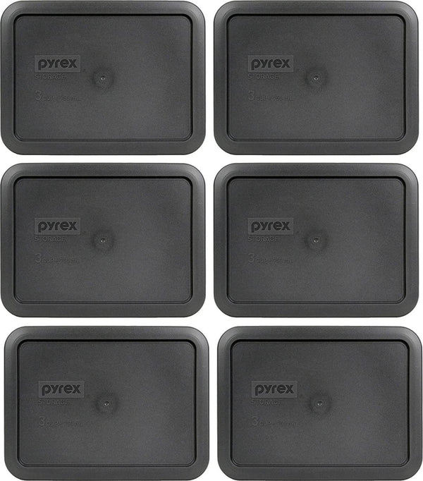 Pyrex 7210-PC Rectangle 3 Cup Charcoal Grey Storage Lid for Glass Dish - 6 Pack