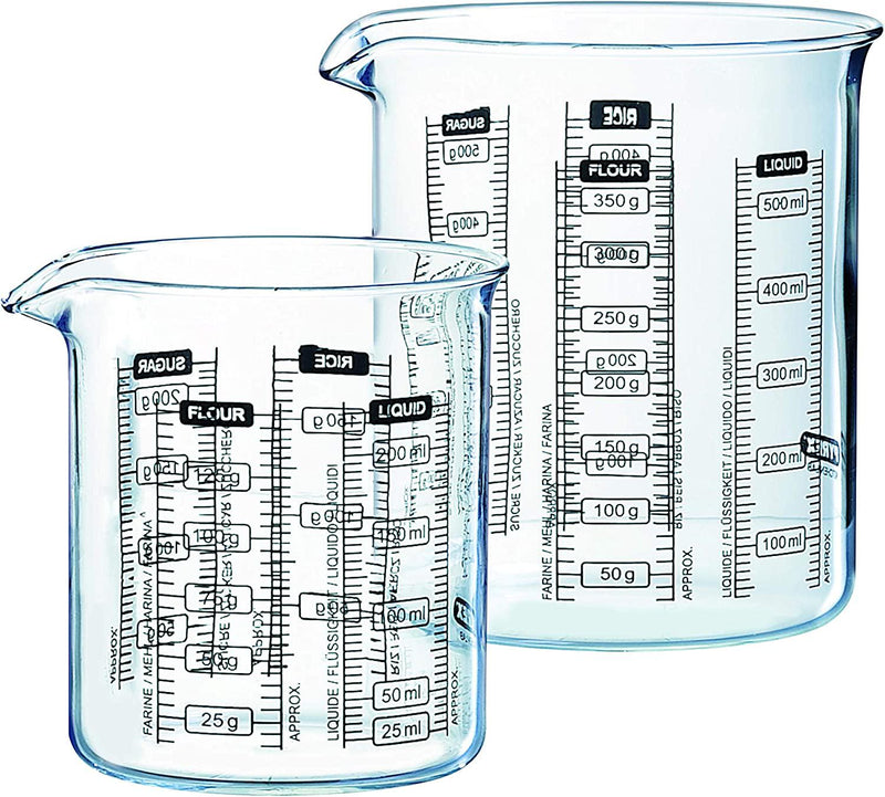 Pyrex 912S574/5046 Measuring Glass Beaker Set (2-Piece Set), Multiple Metric Measurement Text For Liquids And Foods