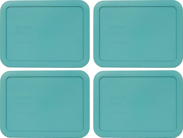 Pyrex Bundle - 4 Items: 7210-PC 3-Cup Turquoise Rectangle Plastic Food Storage Lids Made in the USA