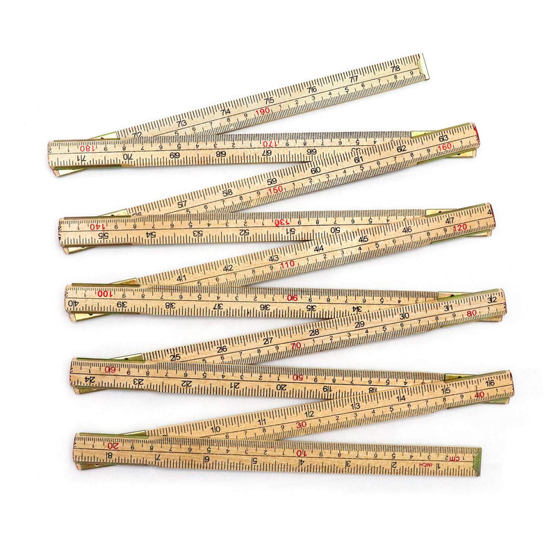 QWORK Folding Wood Rule, 6 FT 6 Inch Foldable Ruler with US and Metric Measurements for Carpenters