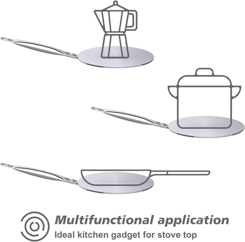RAINBEAN 7.5Inch Heat Diffuser Simmer Ring Plate, Stainless Steel with Stainless Handle, Induction Adapter Plate for Gas Stove Glass Cooktop Converter, Flame Guard Induction Hob Pans