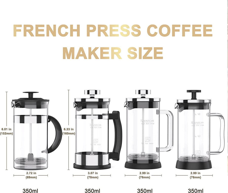 RAINBEAN Cafetiere Coffee Maker 3 Cups/350ml, French Press Coffee Maker - Heat Resistant Stainless Steel Filter Coffee Press (Arch Plastic Handle, 350ML)