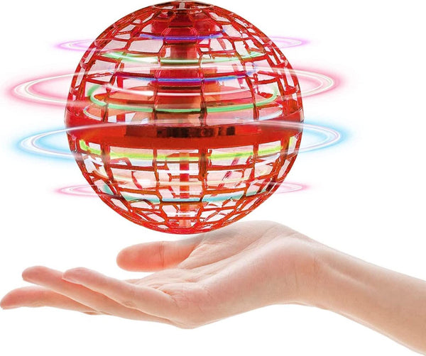 RAINBEAN Flying Orb- Flying Toys Drones Ball Play with Colorful LED Lights and Magic Tricks, Flying Spinner As Unique Gifts for Kids and Adult - Soft Elastic Safe for Playing Indoor and Outdoor(Red)