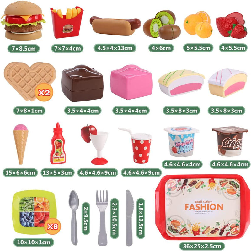 REMOKING Children Pretend Role Play Toys, Educational Food Toys for Toddler Girl Boy, Kids Preschool Learning Toys, Kitchen Toy, Hamburger, Hotdog, Cutting Fruit, Ice Cream Food Set