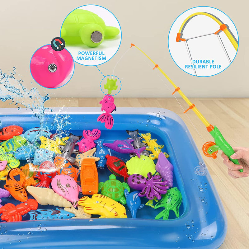 REMOKING Kid Toys 52PCS Fishing Game,Magnetic Toys with Ocean Sea Anim