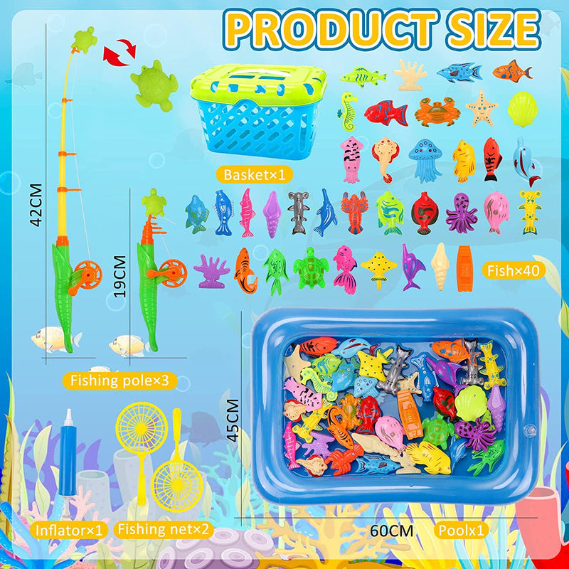 REMOKING Kid Toys 52PCS Fishing Game,Magnetic Toys with Ocean Sea Anim