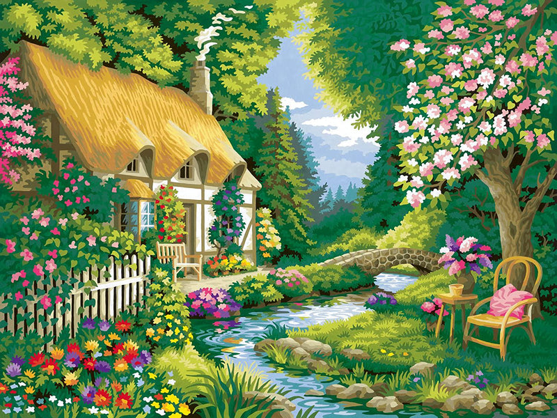 Ravensburger CreArt River Cottage Numbers for Adults and Kids Age 12 Years Up - Painting Arts and Crafts Set - Home Decor Accessories