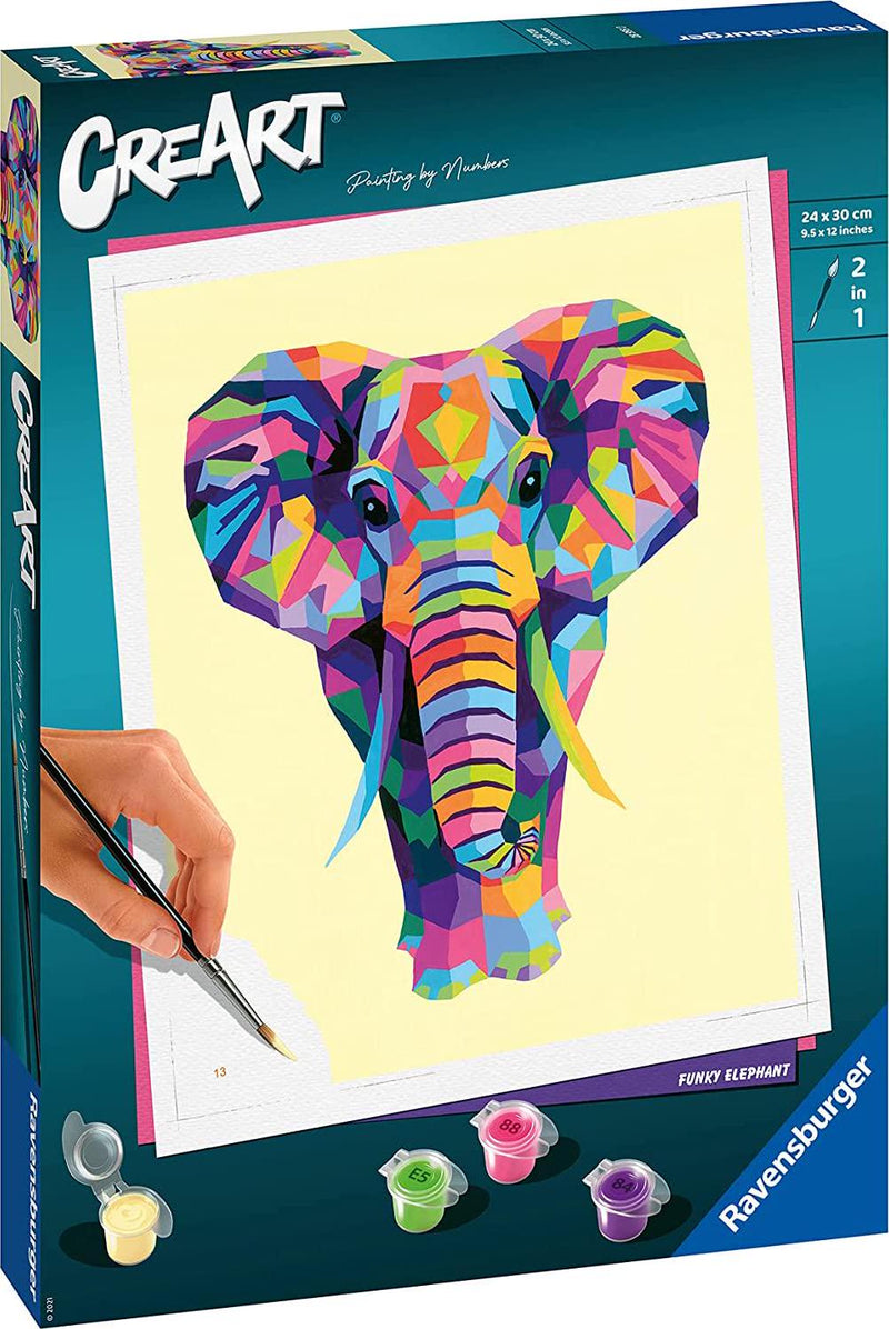 Ravensburger CreArt Funky Elephant Paint by Numbers for Adults 12 Years Up - Painting Arts and Crafts Set - Home Decor Accessories