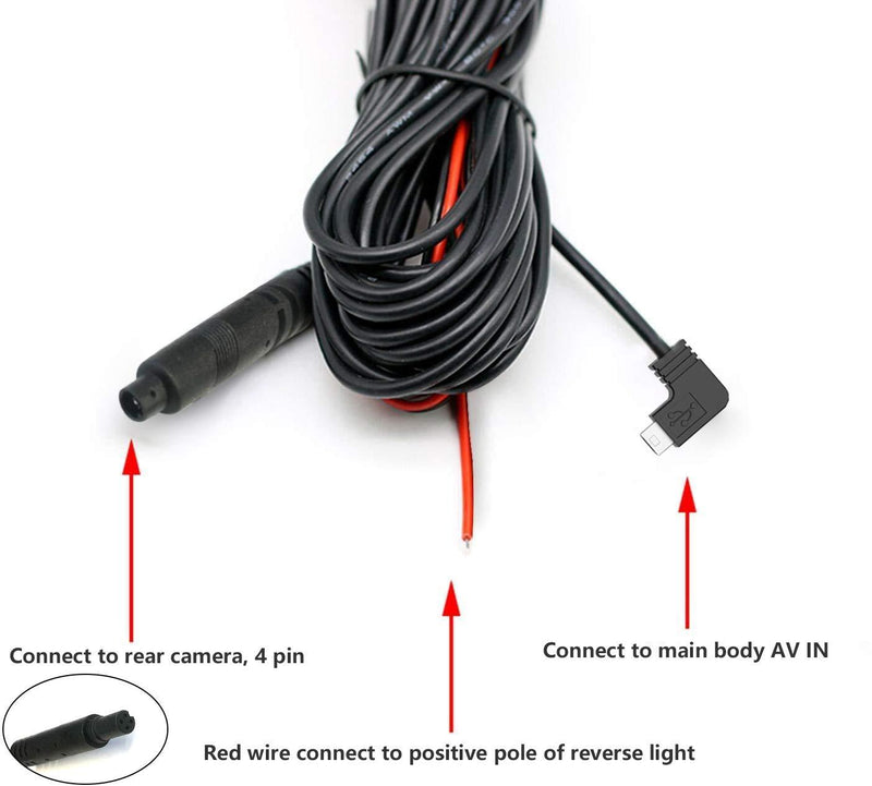 Rear Camera Extension Cord Cable for Mirror Dash Cam (G840H-50ft)