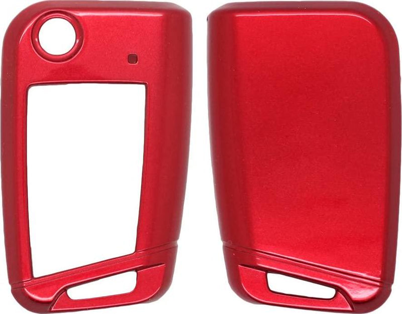 (Red) - Fassport Paint Metallic Colour Shell Cover Holder fit for Volkswagen Skoda 3 Button Flip Remote Key 0802 Red