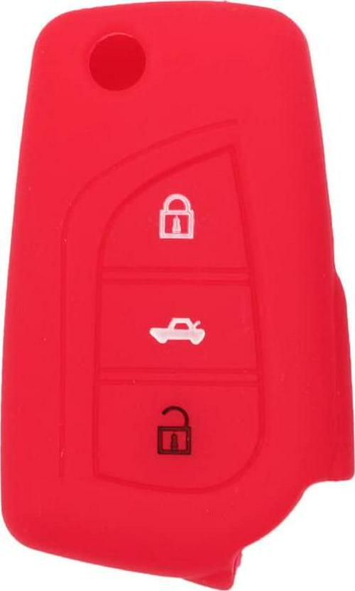 (Red) - Fassport Silicone Cover Skin Jacket fit for Toyota 3 Button Flip Remote Key Hollow Texture CV9408 Red