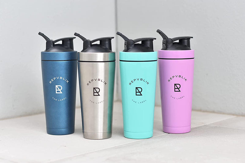 Republik Premium Stainless Steel Protein Shaker- Leak Proof Double Wall Insulation with Ergonomic Bottle Taper and Carry Handle- Vacuum Sealed 750ml with Shaker Ball - SEAFOAM