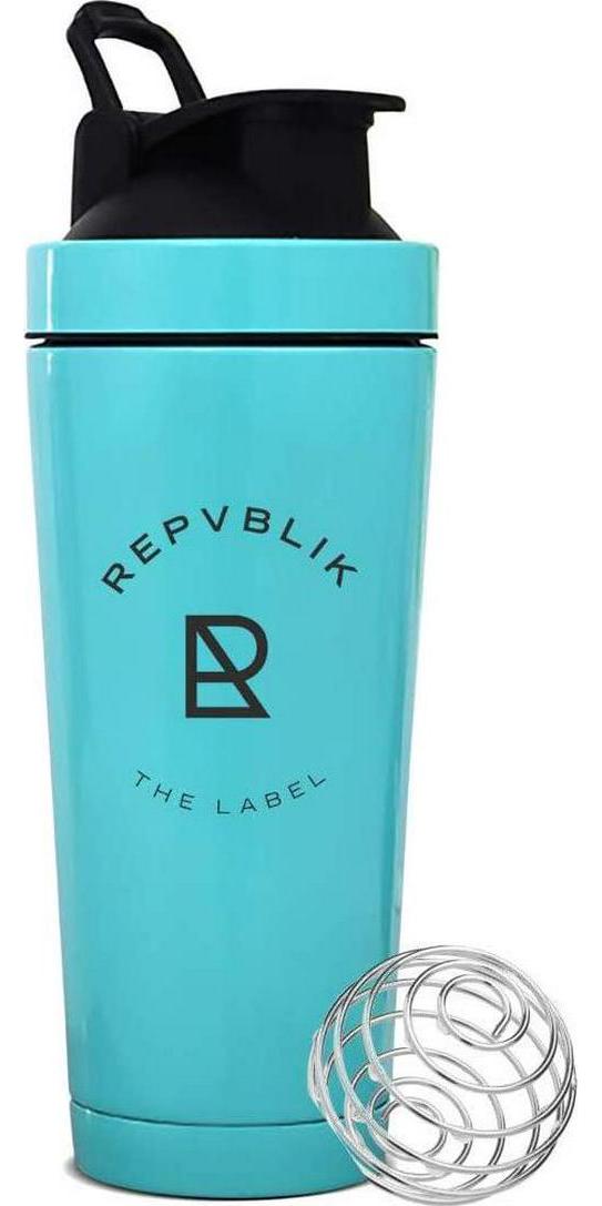 Republik Premium Stainless Steel Protein Shaker- Leak Proof Double Wall Insulation with Ergonomic Bottle Taper and Carry Handle- Vacuum Sealed 750ml with Shaker Ball - SEAFOAM