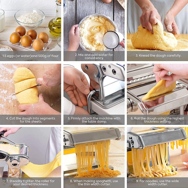 Pasta Maker Machine, Roller Pasta Maker, 7 Adjustable Thickness Settings  Manual