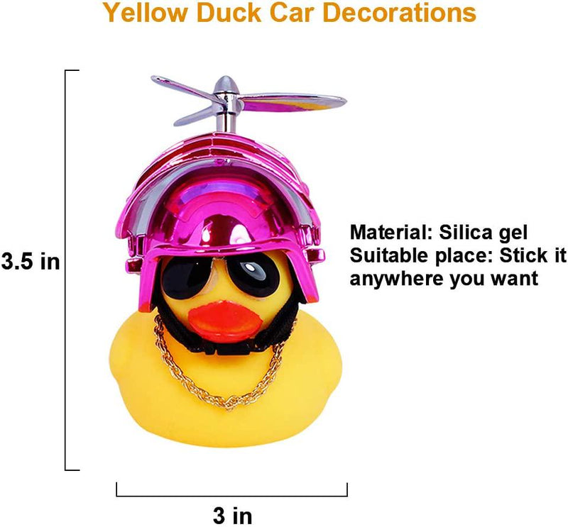 Rubber Duck Toy Car Ornaments Yellow Duck Car Dashboard Decorations with Propeller Helmet