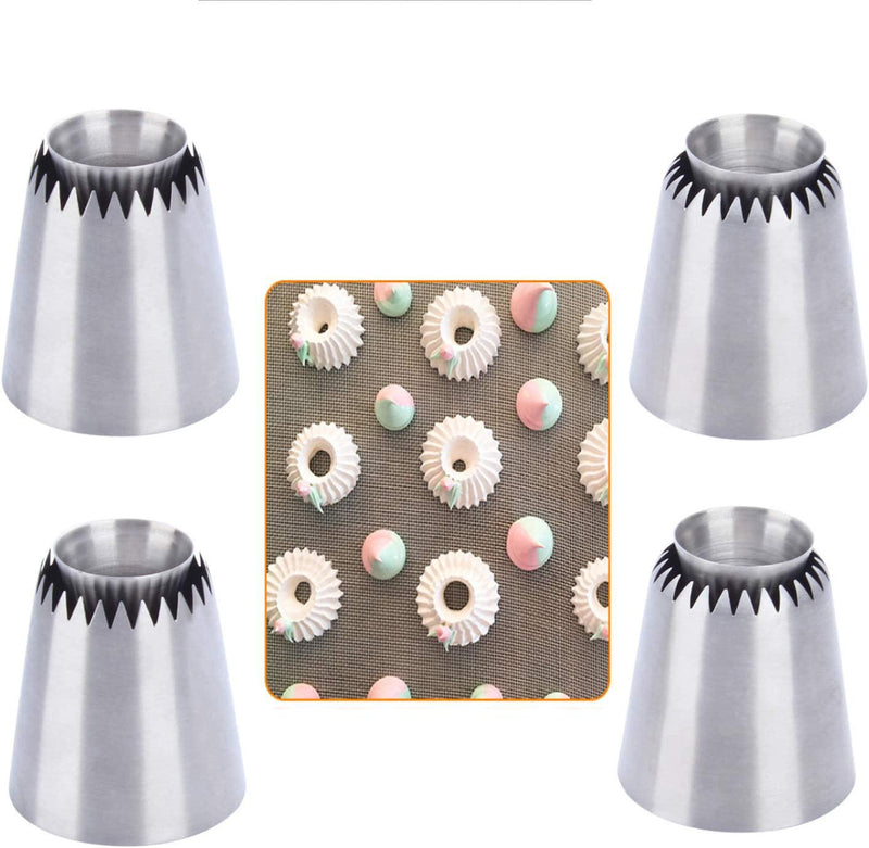 Russian Piping Tips Baking Kits Piping Nozzles Sultan Ring Cookies Mold Kits Cake Decorating Supplies for Kitchen Gift (4 pack)