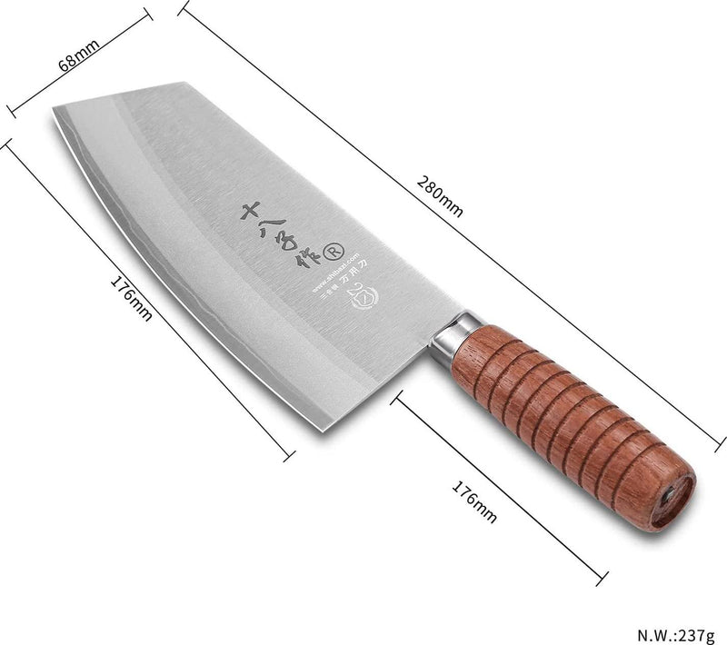 SHI BA ZI ZUO Chef Knife Chinese Vegetable Cleaver for Kitchen Superior  Class 7-inch Stainless Steel Knife with Ergonomic Design Comfortable Wooden