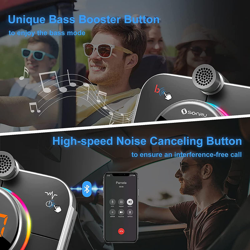SONRU Bluetooth FM Transmitter, Car Radio Transmitter Bluetooth 5.0 US