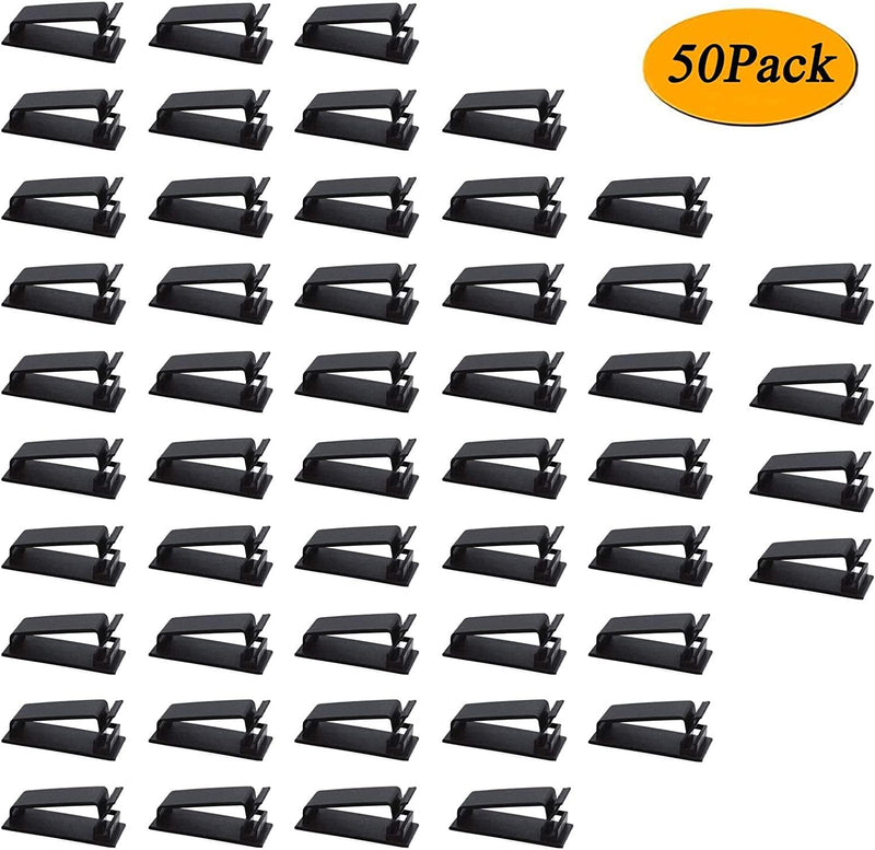 SOULWITÂ 50-Pcs Self Adhesive Cable Management Clips, Cable Organizers Wire Clips Cord Holder for TV PC Laptop Ethernet Cable Desktop Home Office (Black)