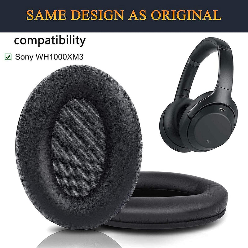 SOULWITÂ Professional Earpads Cushions Replacement for Sony WH-1000XM3 (WH1000XM3) Over-Ear Headphones, Ear Pads with Softer Protein Leather, Noise Isolation Memory Foam, Added Thickness (Black)