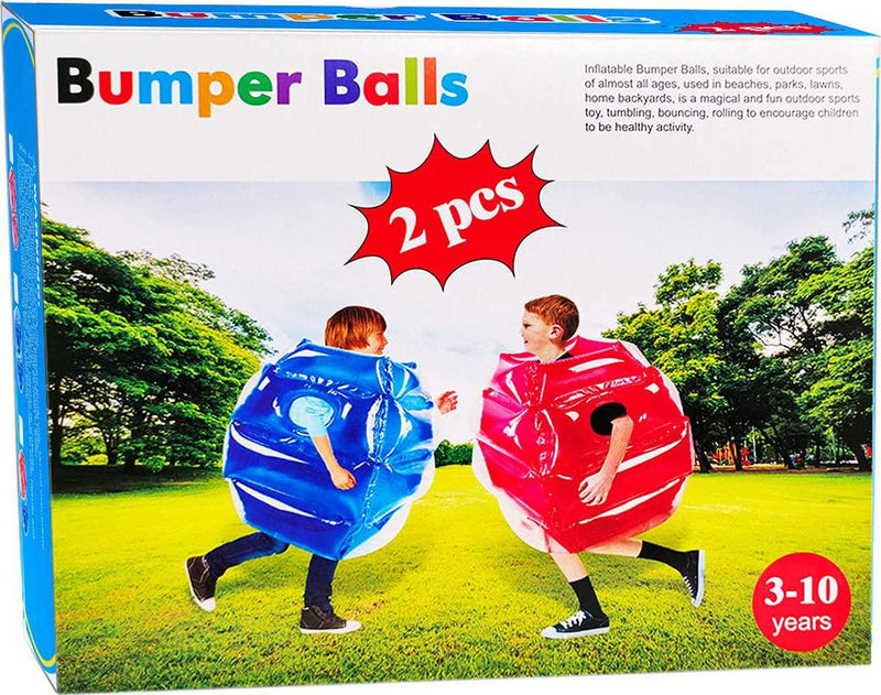 SUNSHINEMALL 2PC Bumper Balls, Inflatable Body Bubble Ball Sumo Bumper Bopper Toys for Kids 25.2 - Heavy Duty Durable PVC Vinyl Suits for Grassland or Other Outdoors Play (2PC Blue+Pink)