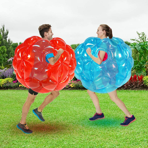 SUNSHINEMALL 2 PC Bumper Balls, Inflatable Body Bubble Ball Sumo Bumper Bopper Toys, Heavy Duty Durable PVC Vinyl Kids Adults Physical Outdoor Active Play (36inch, New red+Blue)