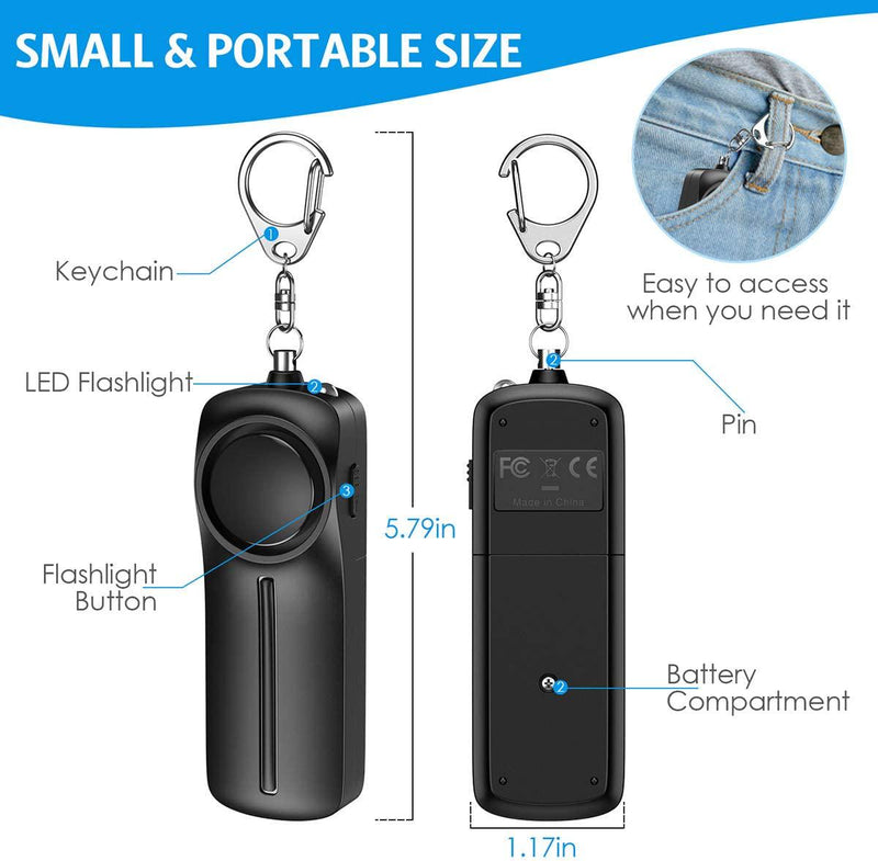 Safe Sound Personal Alarm Keychain for Women Protection - AMIR Safety Siren Keychain Loud Alarm - Personal Alert Device with LED Light - 130 dB Emergency Security Alert Key Chain Whistle, Black